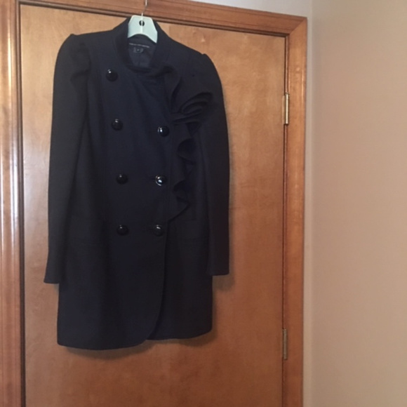 French Connection  Navy  Ruffle Peacoat  Sz 6 - Picture 3 of 8